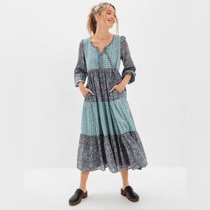 American Eagle Outfitters Teal and Gray Long Sleeve Dress